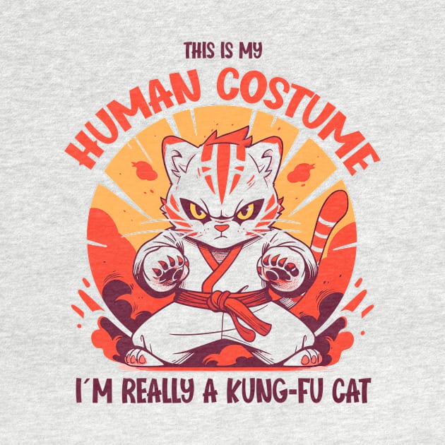 Kung-Fu Cat Halloween T-Shirt | This is My Human Costume | Martial Arts Anime Shirt | Manga Style Tee | Cat Lovers Gift by Indigo Lake